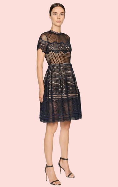 self portrait felicia embroidered midi dress Self-Portrait Black Felicia Embroidered Lace Crepe Midi Dr