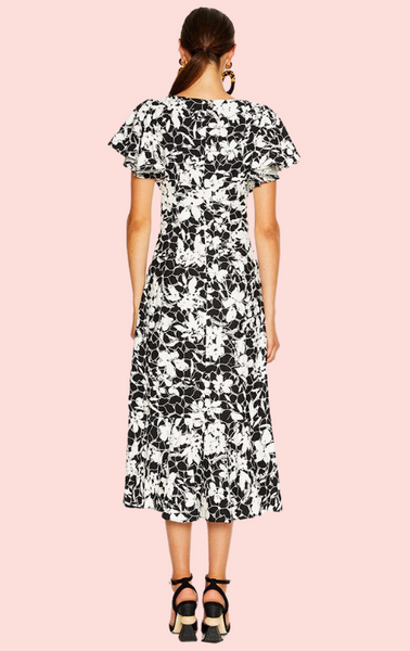 Black patterned midi dress best sale