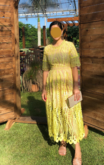 Revival Laser Cut Dress -Yellow