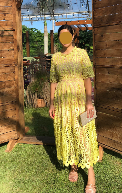 Revival Laser Cut Dress -Yellow