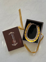 Gold Yellow Leather with Crystal - Necklace