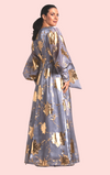 Gold Floral Organza Dress - Blue