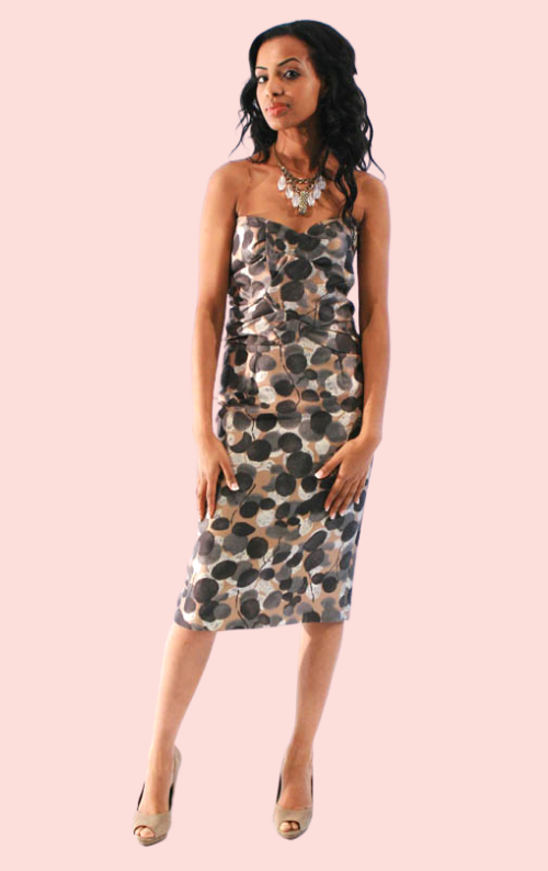 Strapless Print Shift Dress - Taupe Your Favourite Dresses Strapless Print Shift Dress - Taupe Your Favourite Dresses
