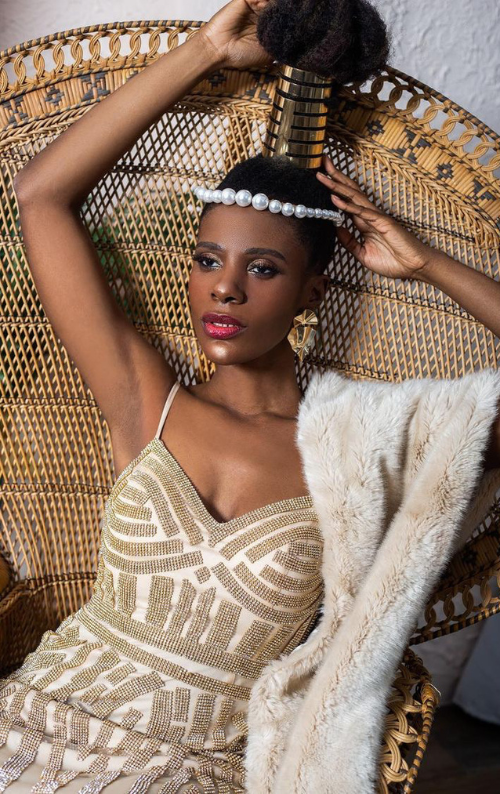 Gold beaded gown best sale