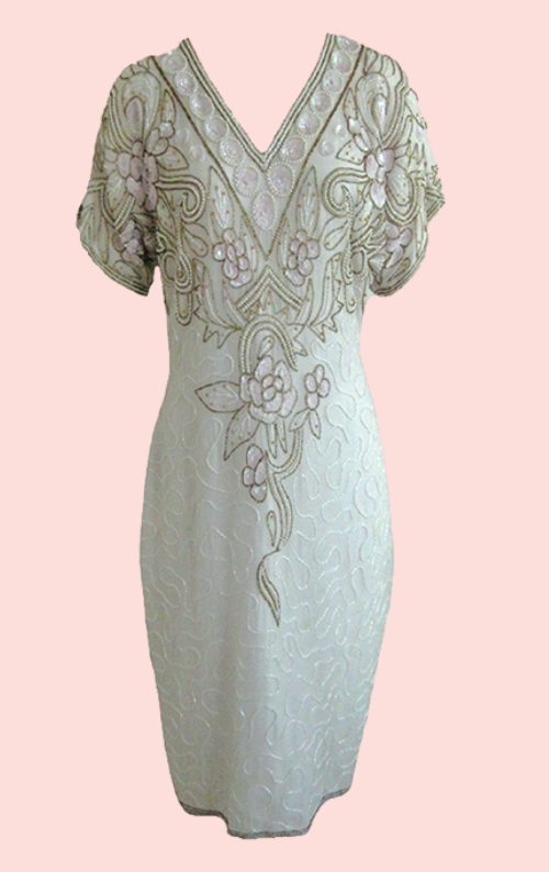 blue dress for baby girl Vintage black tie Oleg Cassini silk black/white beaded dress – The Era NYC main image 0