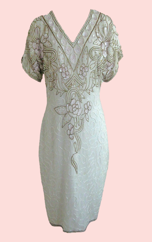 Vintage Beaded Dress - White