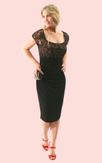 Lace Cap Sleeve Dress - Black