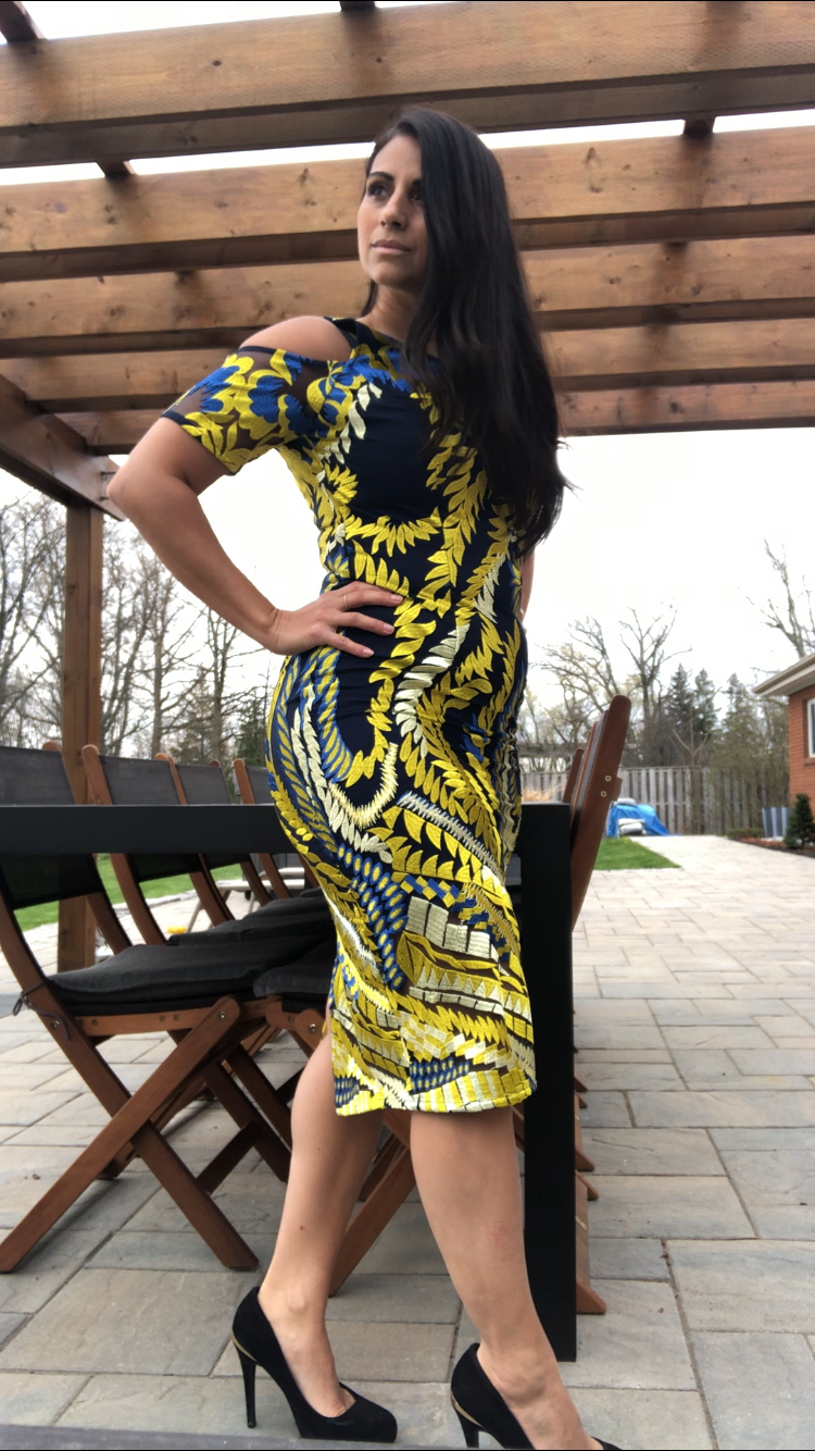 Navy mustard dress best sale