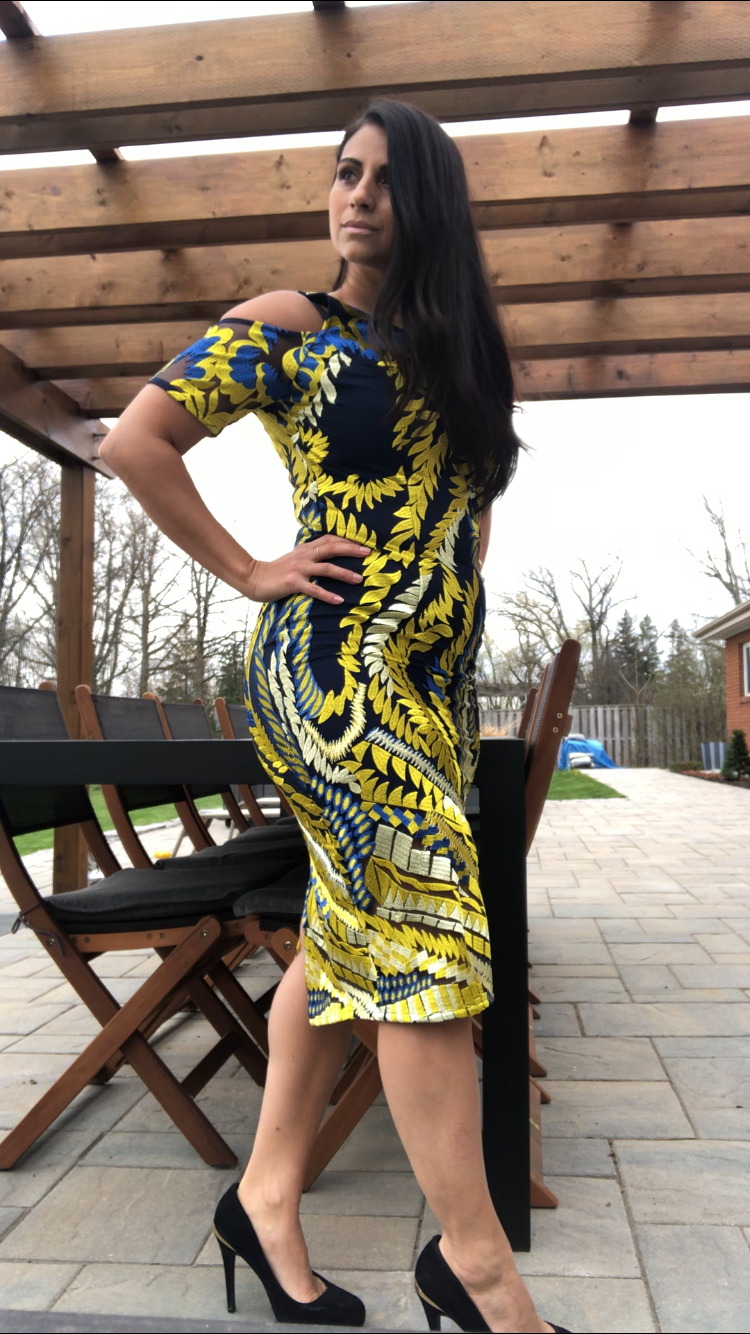 Hummingbird Dress - Navy/Yellow