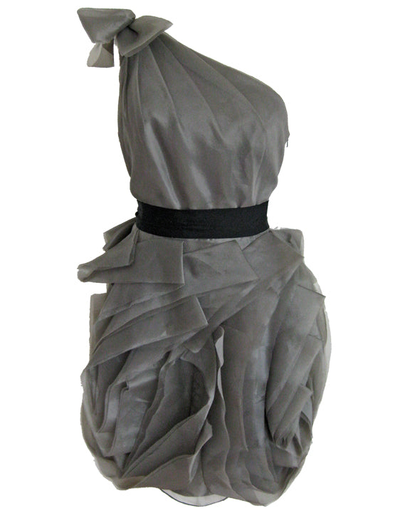 Organza One Shoulder Dress - Grey