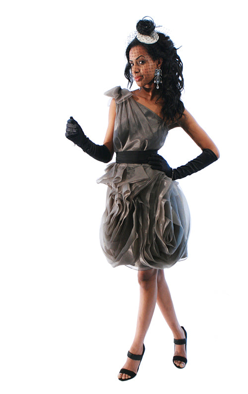 Organza One Shoulder Dress - Grey Your Favourite Dresses Organza One Shoulder Dress - Grey Your Favourite Dresses
