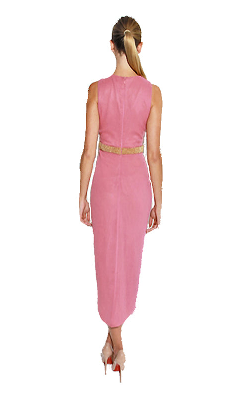 pink lounge dress Parina | HOT PINK Strappy Volume-Hem Midi Dress